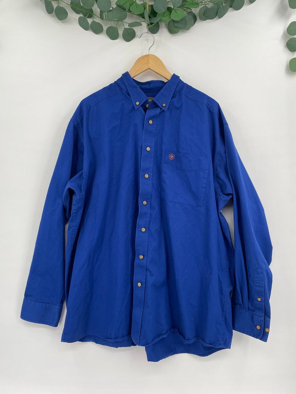Ariat Western Royal Blue Button Down Long Sleeve Mens %100 Cotton XXL Shirt